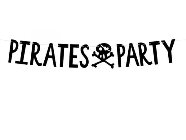 Pirátský nápis - girlanda Pirates Party, černý s lebkou 100cm
