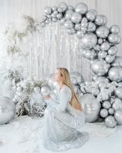 Kulatý lesklý balónek, 60 cm, stříbrný